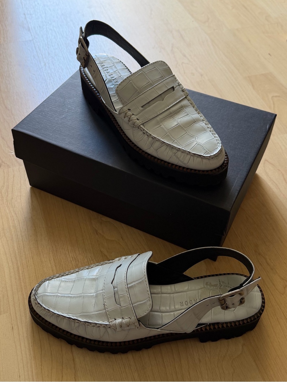 Freda Salvador Juana Light Blue Croc-Embossed Slingback Loafers